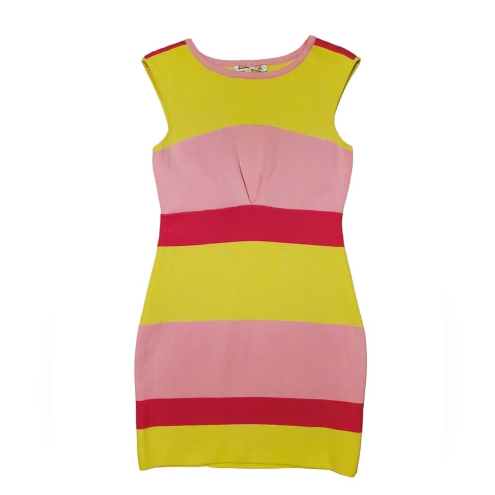 Balenciaga Paris Colorblock Cotton Knit Mini Dress Size S Pink Yellow